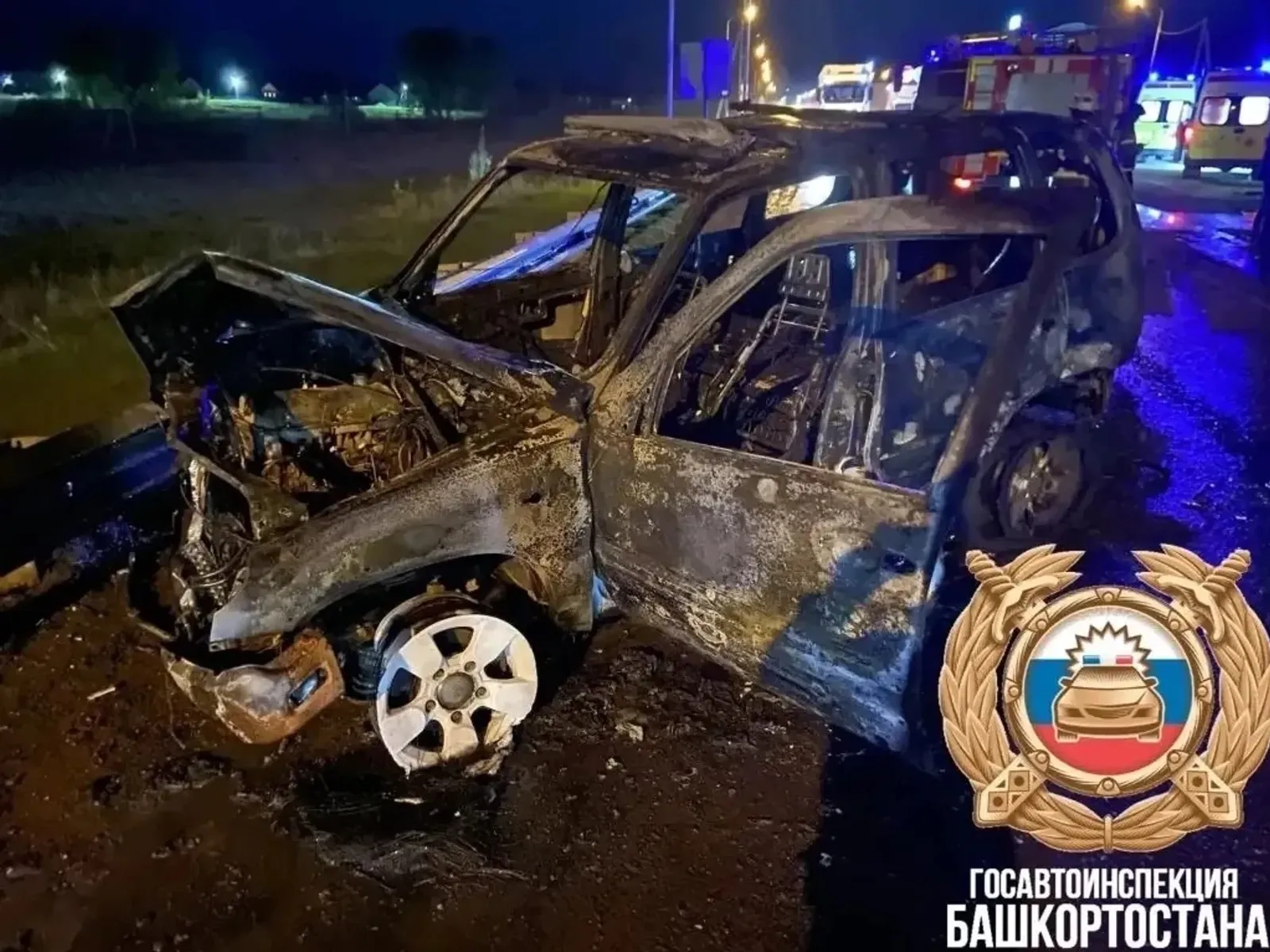 В Башкирии сгорела попавшая в аварию «Шевроле»